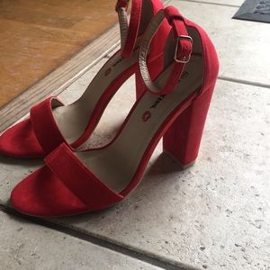 Red Swede single strap heels